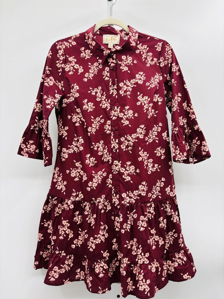 Flora Bea Dress Burgundy S