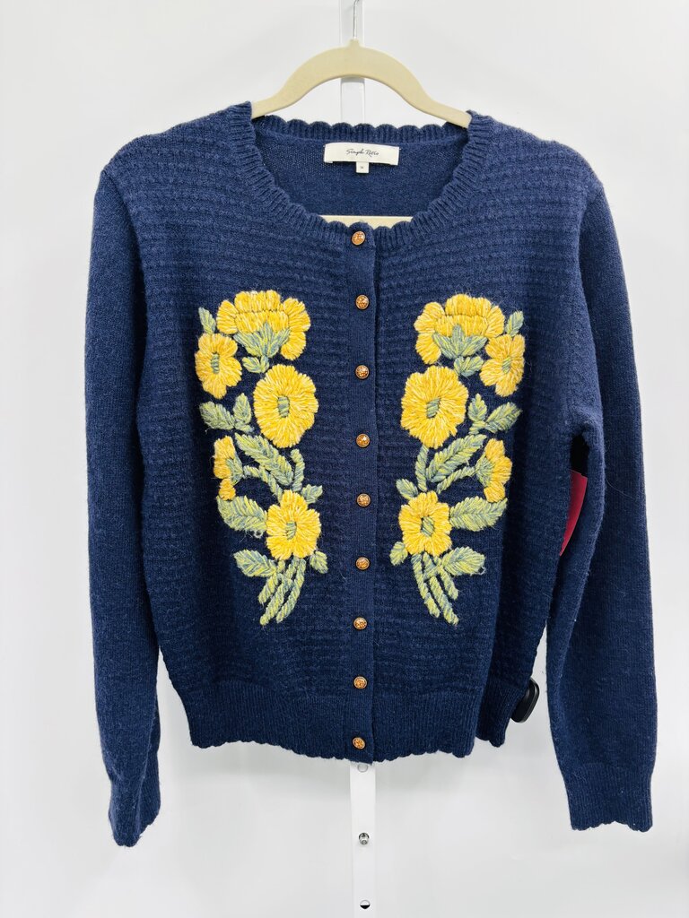 Simple Retro Cardigan Navy M
